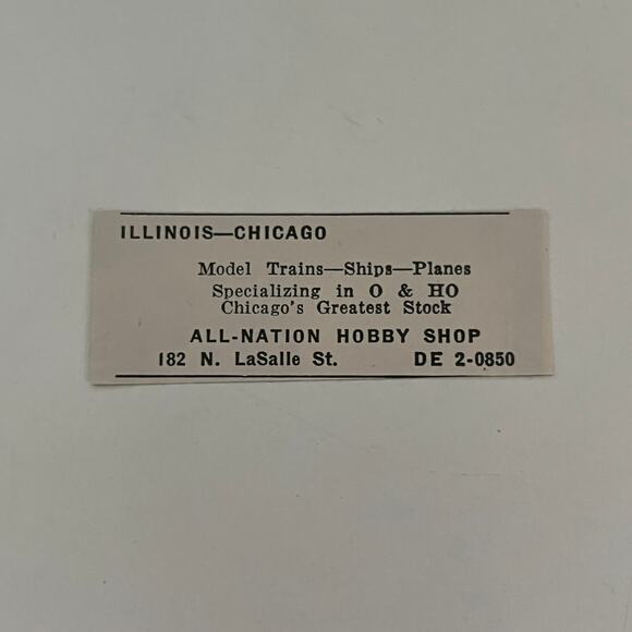All-Nation Hobby Shop Model Trains Ships Chicago IL 1947 HO Trains Ad SAH5-S38 - Picture 2 of 2